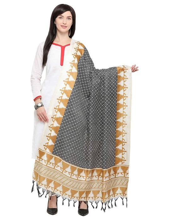 Beige, Black, White Color Bhagalpui Silk Dupatta only in Bigswipe