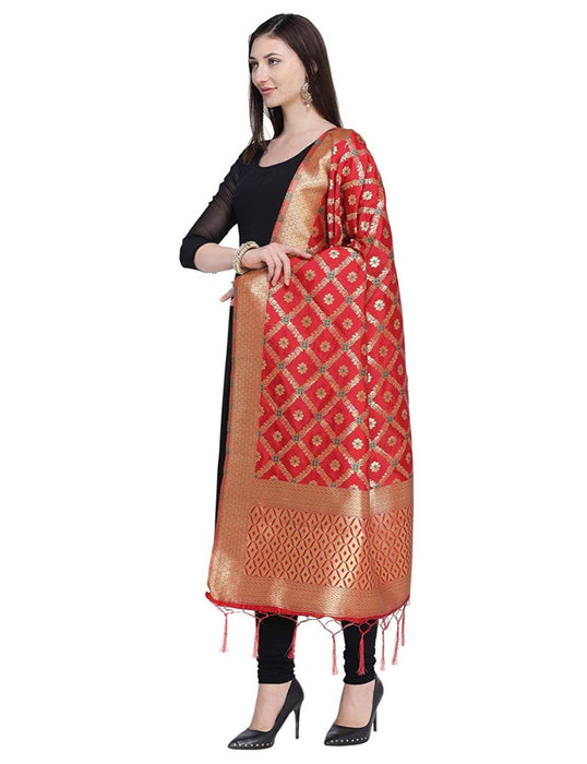 Red Color Poly Silk Dupatta