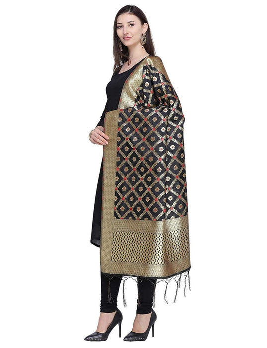 Black Color Poly Silk Dupatta only in Bigswipe