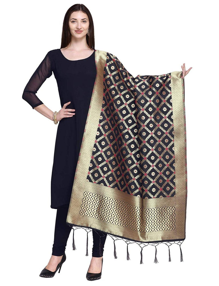 Black Color Poly Silk Dupatta only in Bigswipe