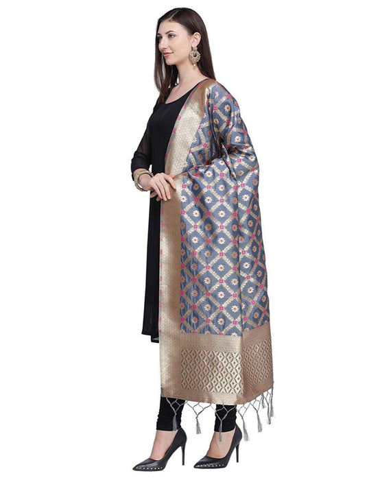 Grey Color Poly Silk Dupatta only in Bigswipe