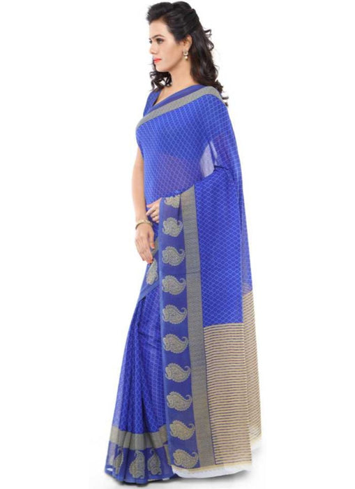 Printed Faux Georgette Blue Color Saree only in Bigswipe