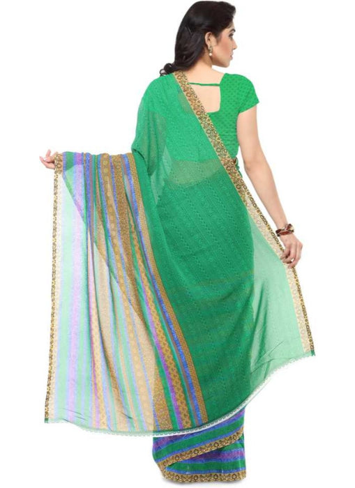 Printed Faux Georgette Green Color Saree only in Bigswipe