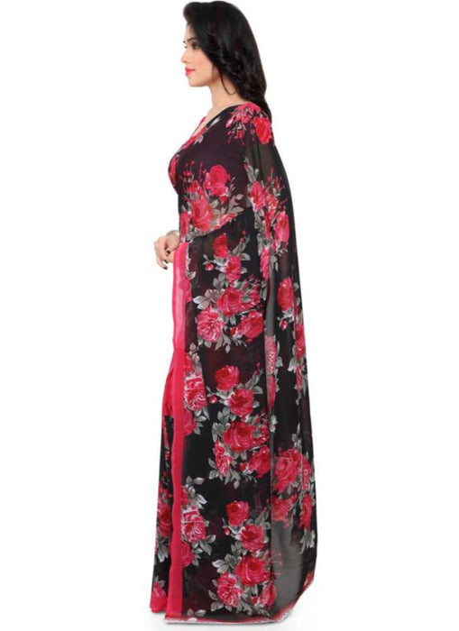 Printed Faux Georgette Pink Color Saree only in Bigswipe