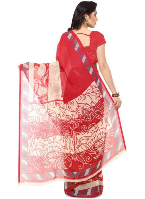 Printed Faux Georgette Red Color Saree only in Bigswipe