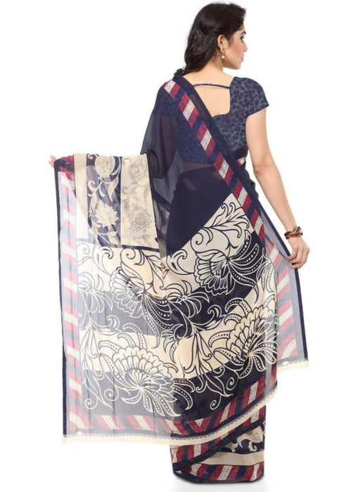 Printed Faux Georgette Blue Color Saree only in Bigswipe