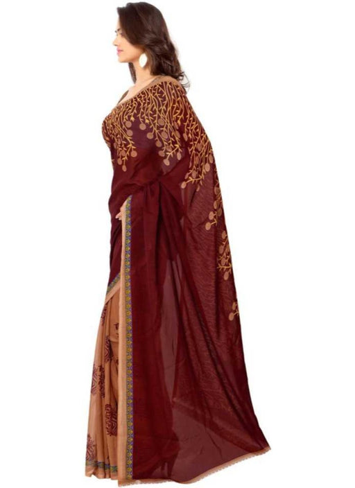 Printed Faux Georgette Red Color Saree only in Bigswipe