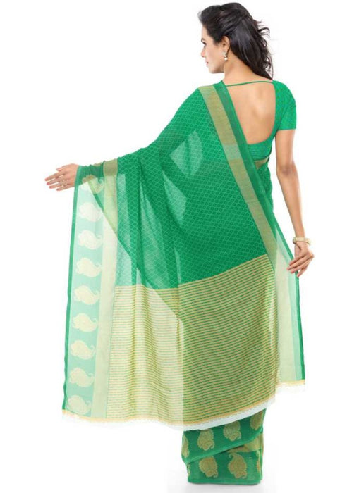 Printed Faux Georgette Green Color Saree only in Bigswipe