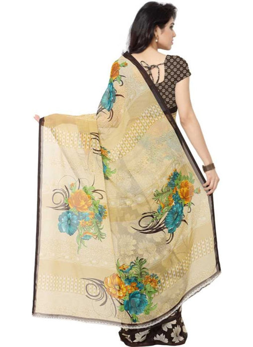 Printed Faux Georgette Brown Color Saree only in Bigswipe