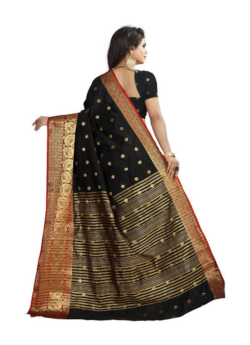 Black Color Printed Cotton Silk Saree With Blouse only in Bigswipe