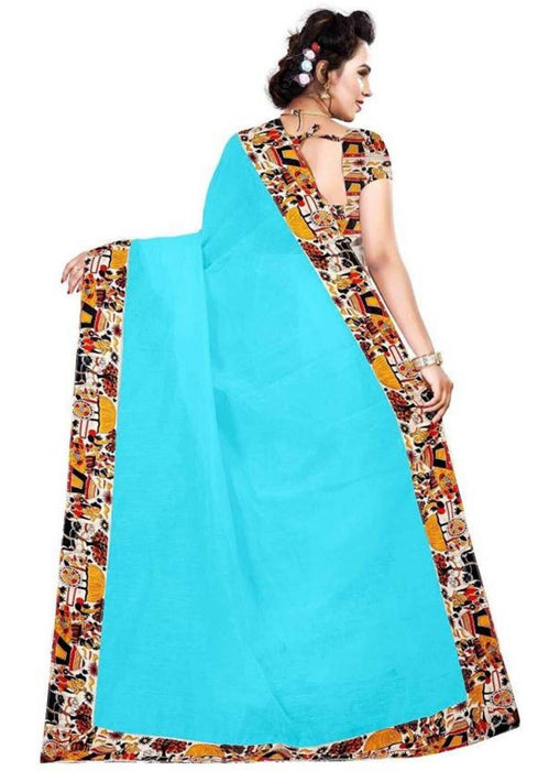 Blue Color Printed Chanderi Silk Saree With Blouse only in Bigswipe