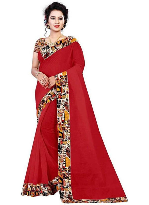 Red Color Printed Chanderi Silk Saree With Blouse