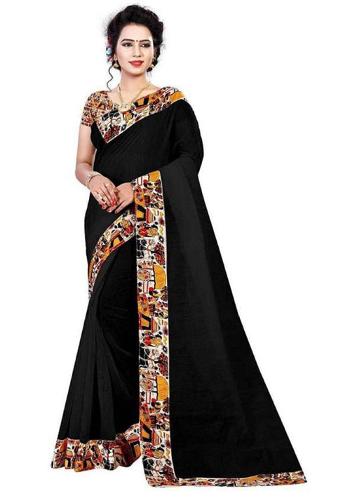 Black Color Printed Chanderi Silk Saree With Blouse only in Bigswipe