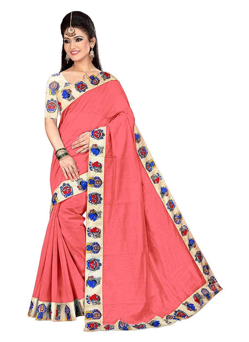 Pink Color Printed Chanderi Silk Saree With Blouse only in Bigswipe