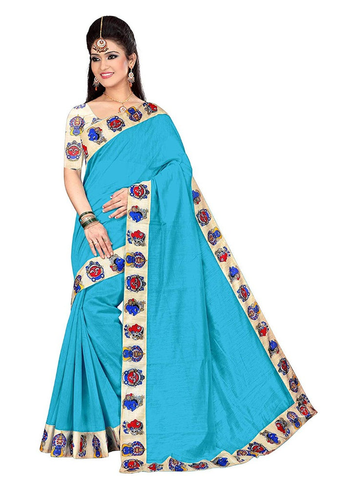 Blue Color Printed Chanderi Silk Saree With Blouse only in Bigswipe