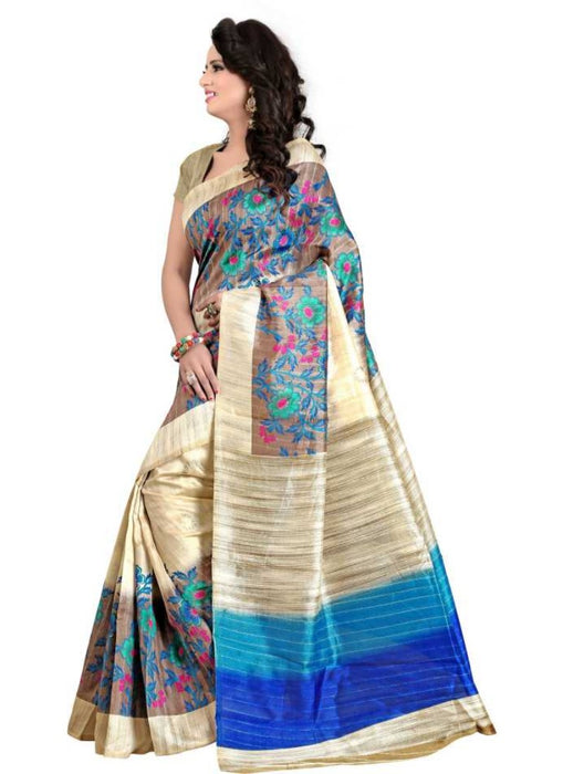 Multi Color Printed Bhagalpuri Silk Saree With Blouse only in Bigswipe