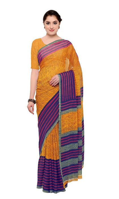 Orange &amp; Blue Color Printed Georgette Saree With Blouse only in Bigswipe