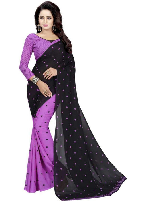 Black And Violet Color Printed Georgette Saree With Blouse only in Bigswipe