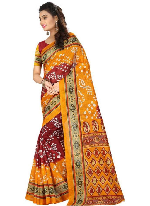 Multi Color Printed Bhagalpuri Silk Saree With Blouse only in Bigswipe