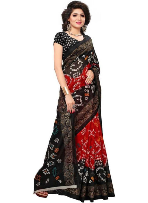 Black And Red Color Printed Bhagalpuri Silk Saree With Blouse only in Bigswipe