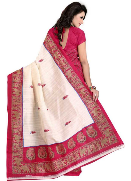 Pink And White Color Printed Bhagalpuri Silk Saree With Blouse only in Bigswipe