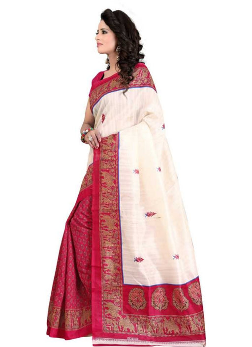 Pink And White Color Printed Bhagalpuri Silk Saree With Blouse only in Bigswipe