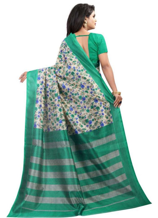 Green And White Color Printed Art Silk Saree With Blouse only in Bigswipe