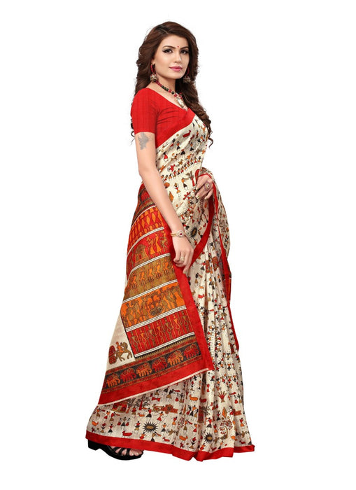 Multi Color Printed Bhagalpuri Silk Saree With Blouse only in Bigswipe