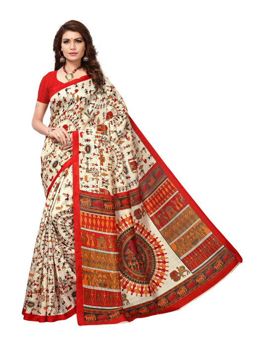 Multi Color Printed Bhagalpuri Silk Saree With Blouse only in Bigswipe