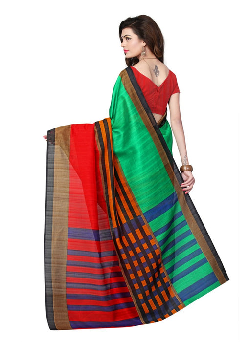 Multi Color Printed Bhagalpuri Silk Saree With Blouse only in Bigswipe