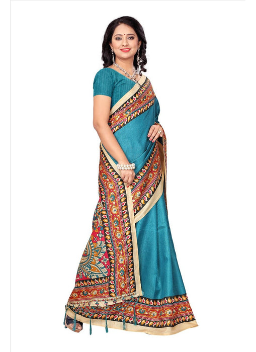 Blue Color Printed Khadi Silk Jhalor Saree With Blouse only in Bigswipe