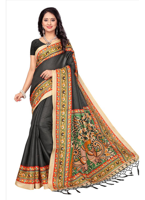 Multi Color Printed Khadi Silk Jhalor Saree With Blouse