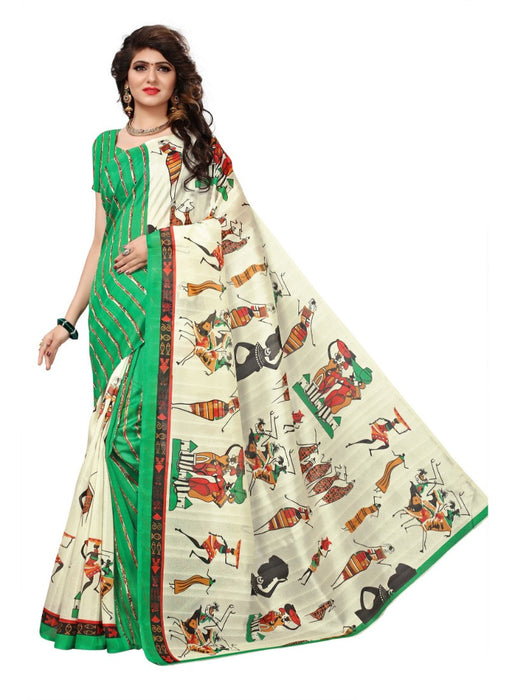 Green Color Printed Bhagalpuri Silk Saree With Blouse only in Bigswipe