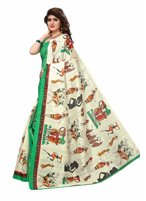 Green Color Printed Bhagalpuri Silk Saree With Blouse only in Bigswipe