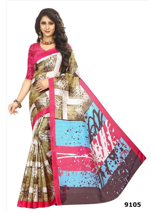 Multi Color Printed Bhagalpuri Silk Saree With Blouse only in Bigswipe