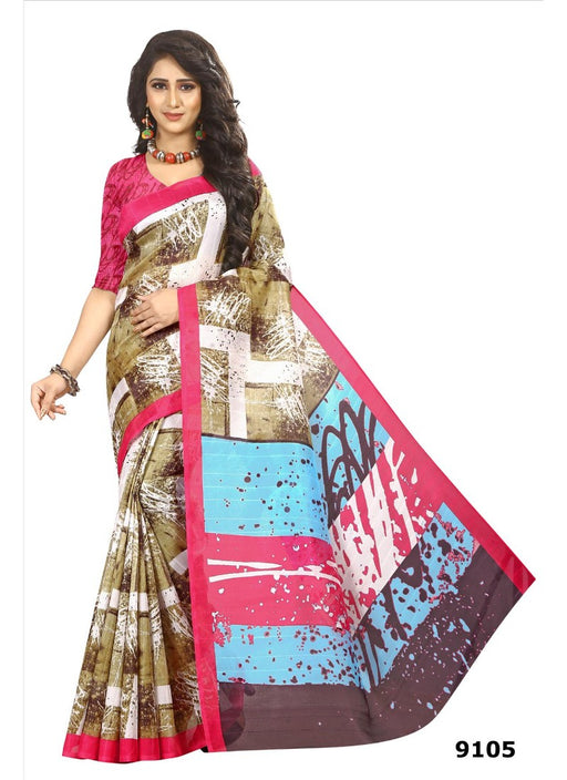 Multi Color Printed Bhagalpuri Silk Saree With Blouse only in Bigswipe