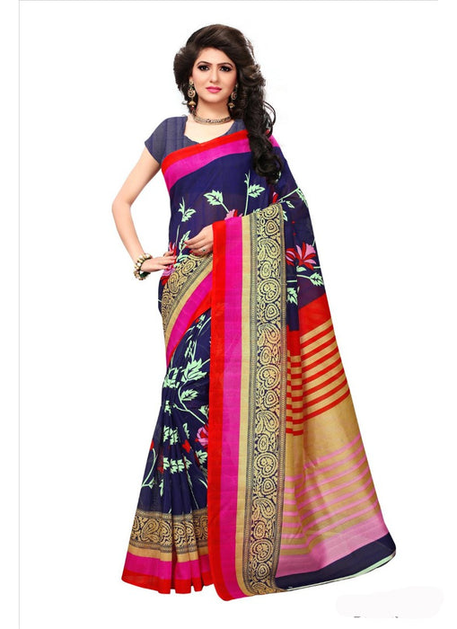 Multi Color Printed Bhagalpuri Silk Saree With Blouse only in Bigswipe