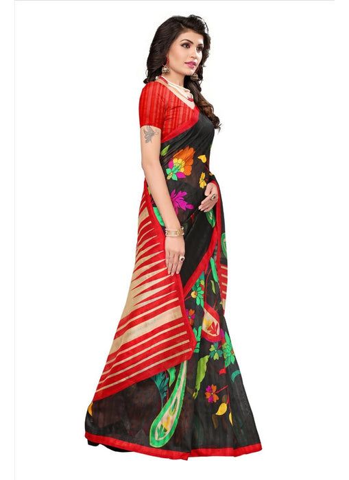 Multi Color Printed Bhagalpuri Silk Saree With Blouse only in Bigswipe