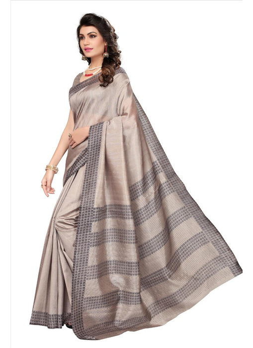 Light Brown Color Printed Bhagalpuri Silk Saree With Blouse only in Bigswipe