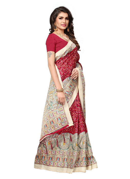 Red Color Printed Khadi Silk Jhalor Saree With Blouse