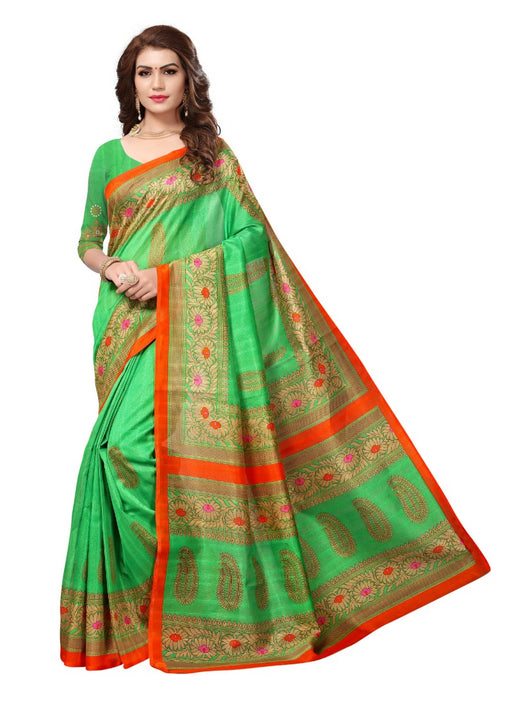 Green Color Printed Bhagalpuri Silk Saree With Blouse only in Bigswipe