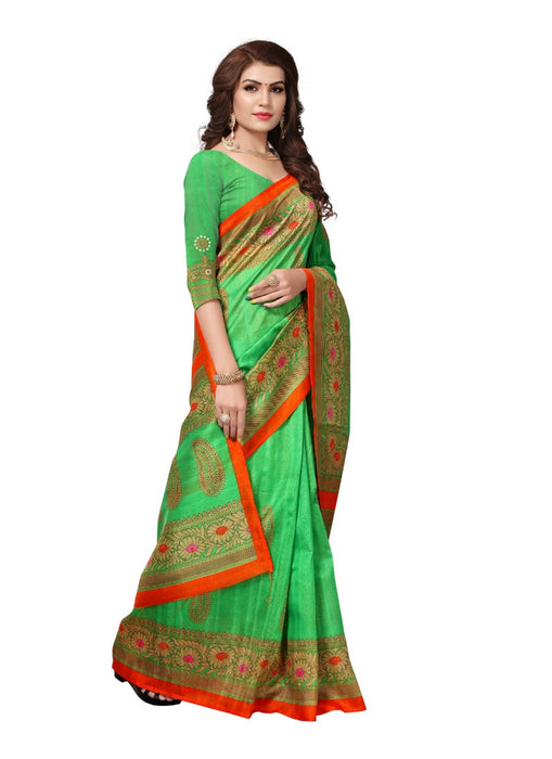 Green Color Printed Bhagalpuri Silk Saree With Blouse only in Bigswipe