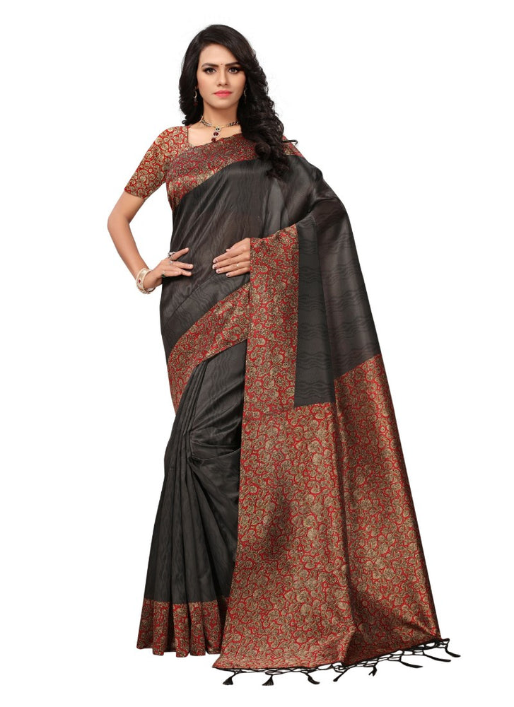 Brown Color Printed Mysore kalamkari Silk with jhalor Saree With Blouse only in Bigswipe