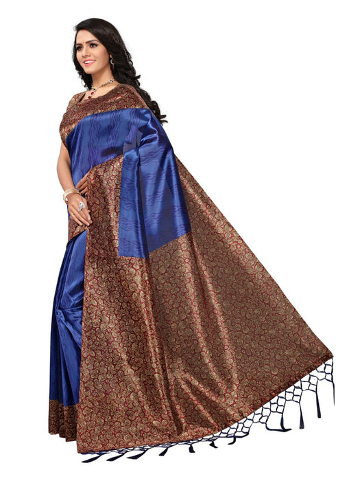 Blue Color Printed Mysore kalamkari Silk with jhalor Saree With Blouse only in Bigswipe