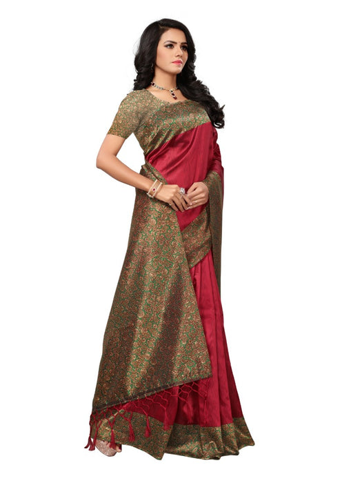 Maroon Color Printed Mysore kalamkari Silk with jhalor Saree With Blouse only in Bigswipe