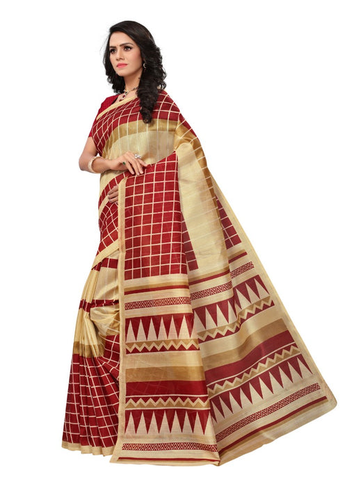 Maroon Color Printed Bhagalpuri Silk Saree With Blouse only in Bigswipe