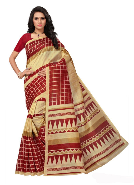 Maroon Color Printed Bhagalpuri Silk Saree With Blouse only in Bigswipe