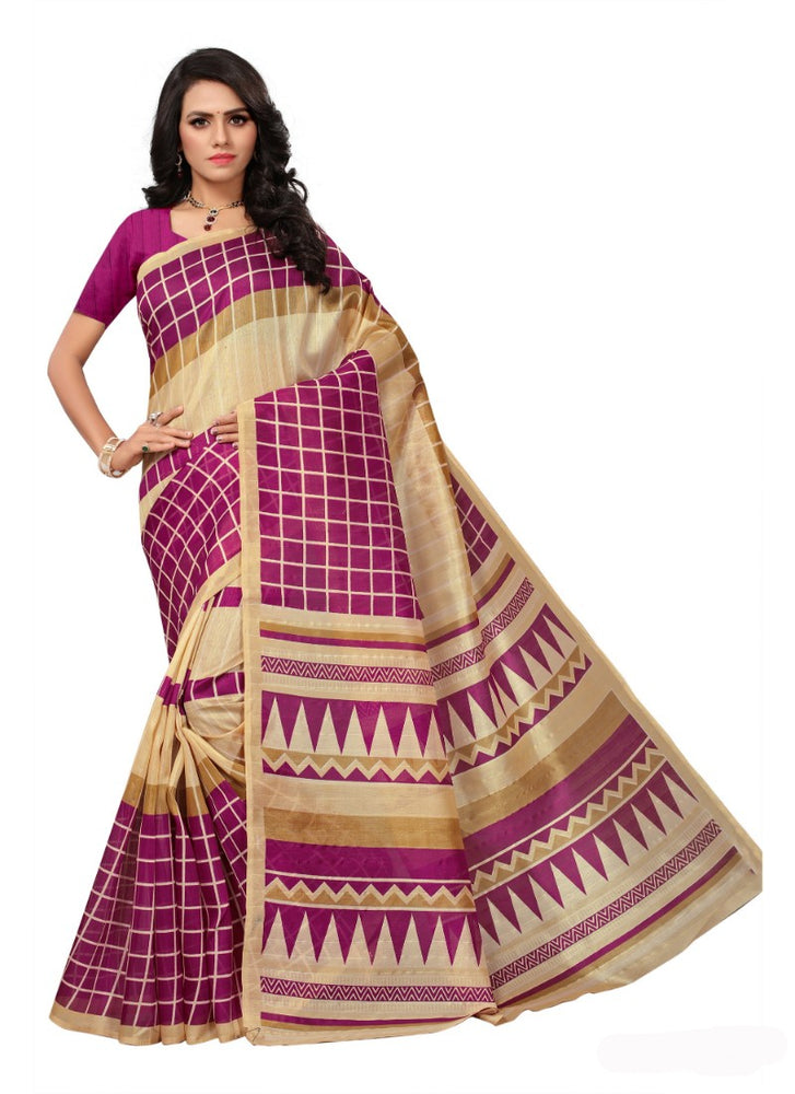 Magenta Color Printed Bhagalpuri Silk Saree With Blouse only in Bigswipe