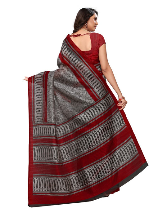 Maroon and grey Color Printed Bhagalpuri Silk Saree With Blouse only in Bigswipe