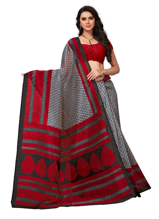 Maroon and grey Color Printed Bhagalpuri Silk Saree With Blouse only in Bigswipe